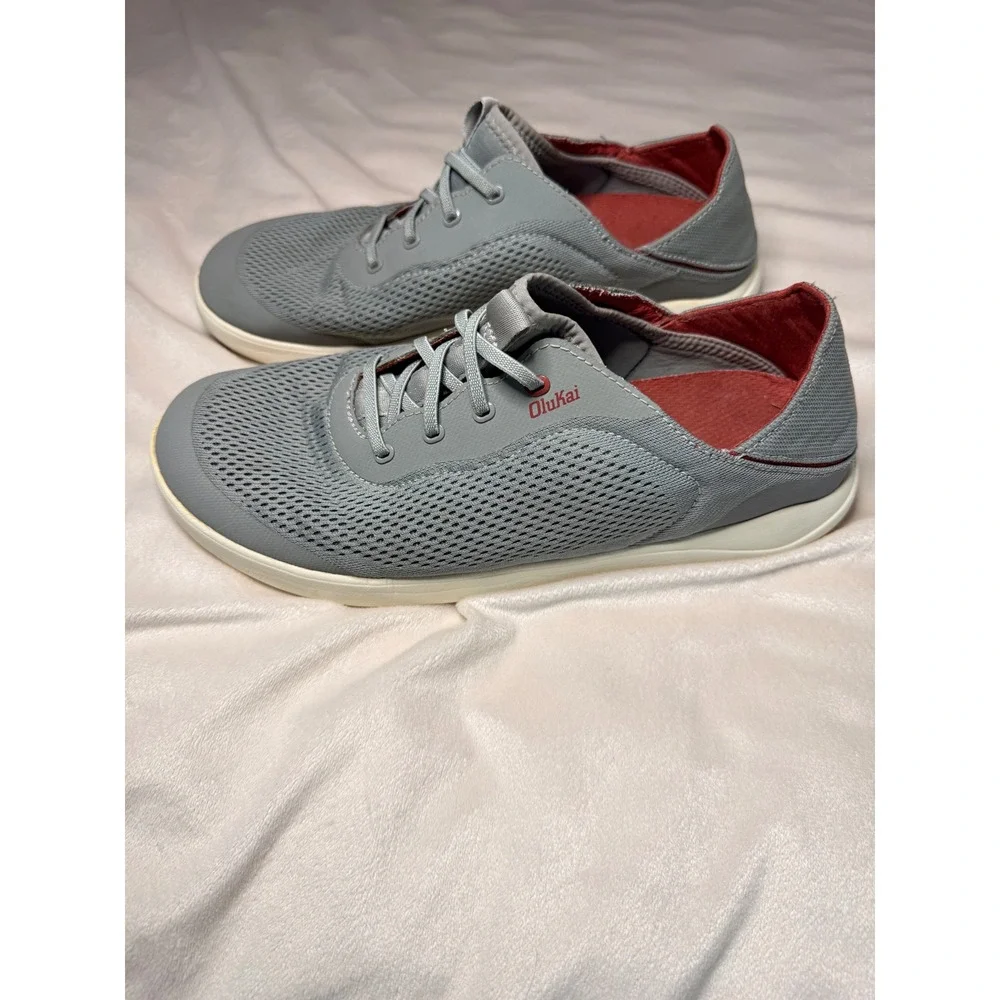 OluKai Nohea Moku Mens Grey Mesh Boat Shoes Sneakers Slip On Drop-In Heel
